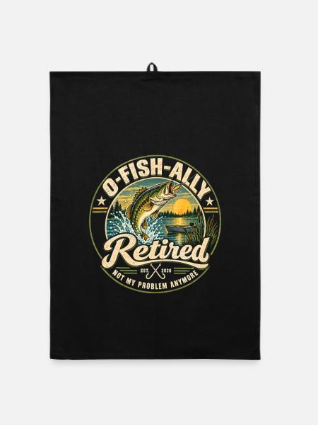 O-Fish-Ally Retired 2026 for Fisherman Fishing  - Organic Geschirrtuch - Schwarz - Vorne