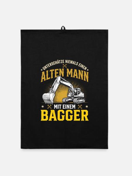 Alter Mann Mit Bagger Unterschätze Niemals Opa - Organic Geschirrtuch - Schwarz