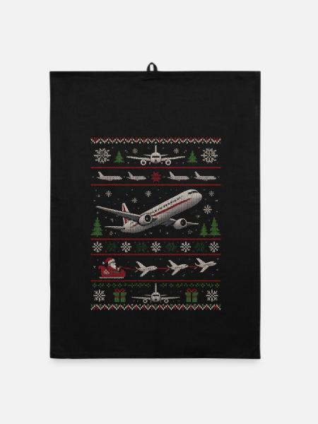 Weihnachtspullover mit Flugzeugmotiv - Organic Geschirrtuch - Schwarz - Vorne