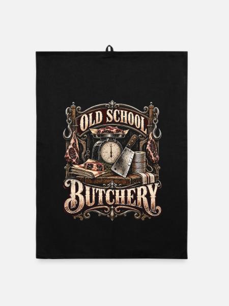 Metzger Schlachter Old School Butchery - Organic Geschirrtuch - Schwarz - Vorne