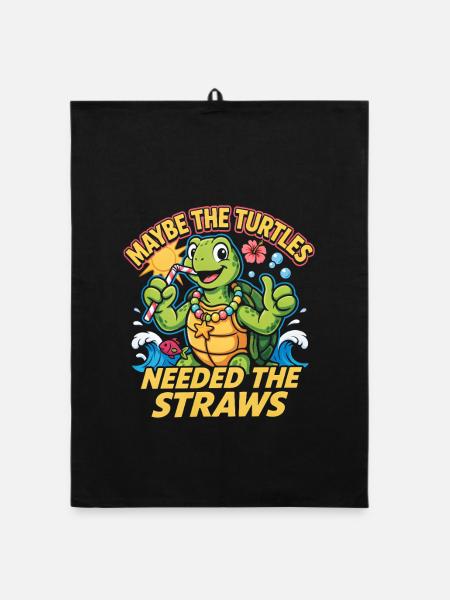 Vielleicht brauchten die Turtles die Straws Cute Turtle - Organic Geschirrtuch - Schwarz - Vorne