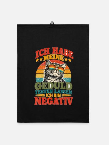 Geduld testen: Negativ Katze Retro coole Katze  - Organic Geschirrtuch - Schwarz - Vorne
