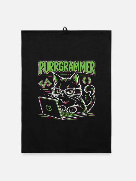 Purrgrammer – Programmierer Katze Coding Humor - Organic Geschirrtuch - Schwarz - Vorne