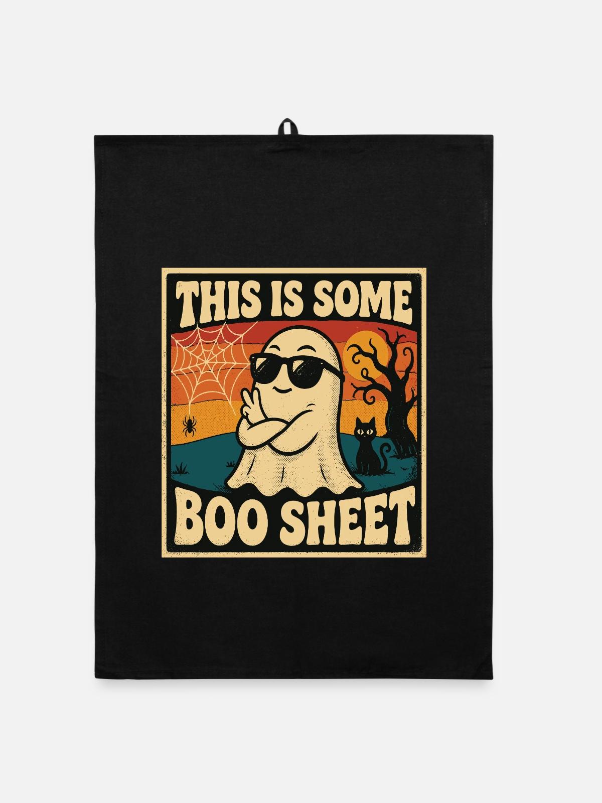 Retro Ghost Boo Sheet - Organic Geschirrtuch - Schwarz - Vorne