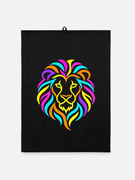 Löwe – Bunte Neon-Grafik - Organic Geschirrtuch - Schwarz - Vorne