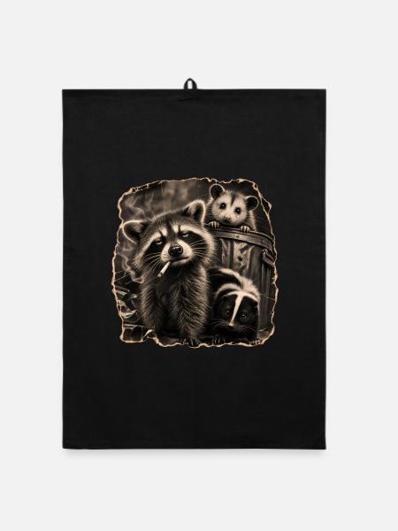 Trash Panda Night Crew Raccoon Opossum Skunk  - Organic Geschirrtuch - Schwarz - Vorne