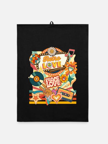 Retro Peace Love - Organic Geschirrtuch - Schwarz