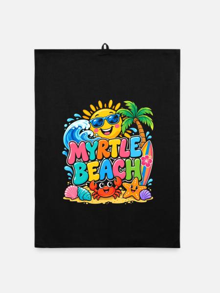 Myrtle Beach Sonne & Meer - Organic Geschirrtuch - Schwarz - Vorne
