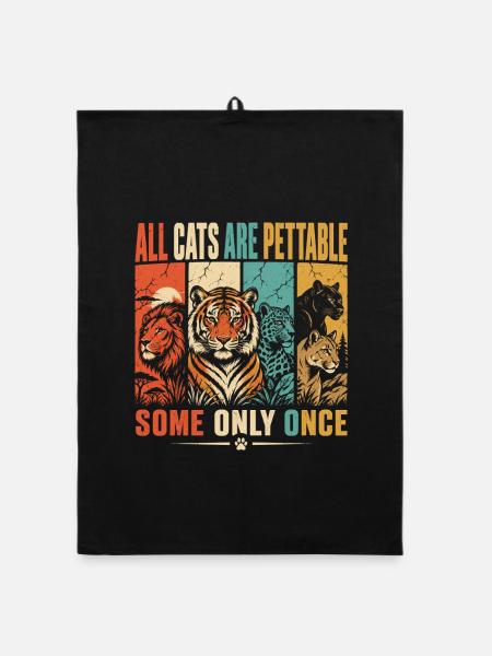 Alle Katzen sind streichelbar, manche nur einmal lustige Katze - Organic Geschirrtuch - Schwarz - Vorne