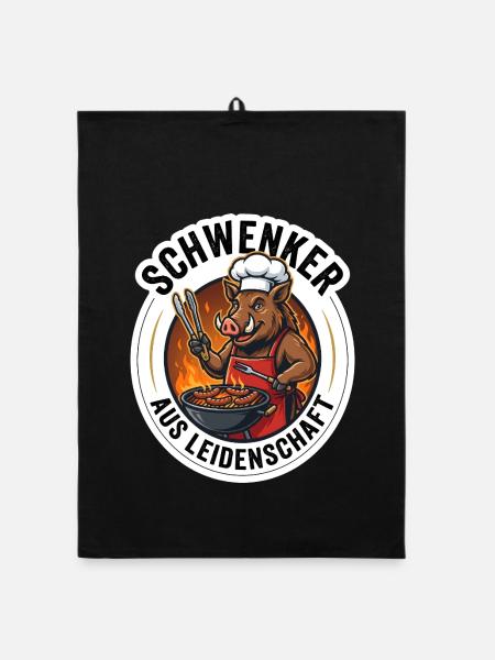 Schwenker Grillsport Wildschwein T-Shirt - Organic Geschirrtuch - Schwarz - Vorne