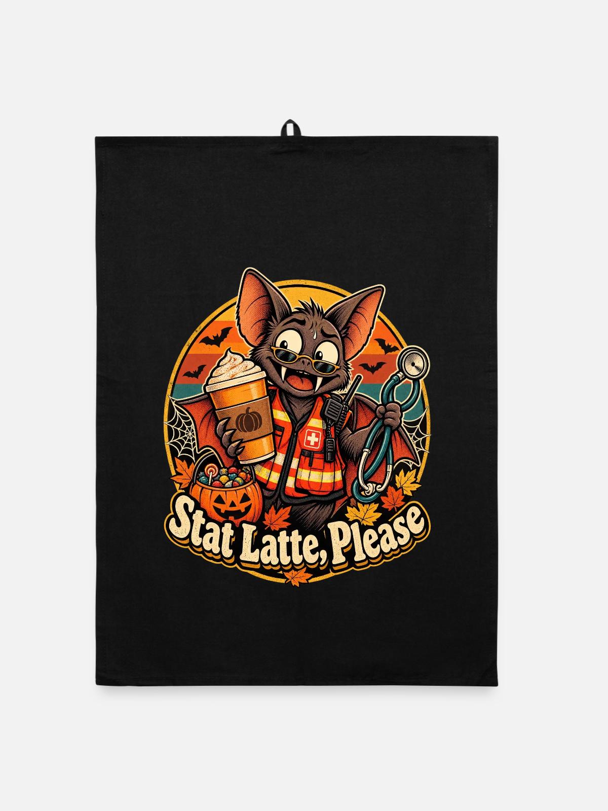 Fledermaus-Notfall Latte - Organic Geschirrtuch - Schwarz - Vorne