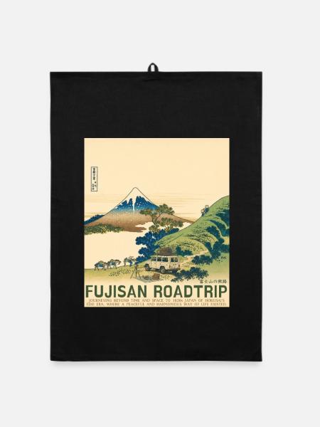 Mt Fuji Road Trip Neo Ukiyo-e Japanese Art - Organic Geschirrtuch - Schwarz - Vorne