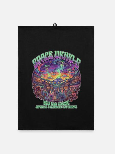 Neo Edo Fest and UFO Ukiyo-e Psychedelic Trip - Organic Geschirrtuch - Schwarz - Vorne