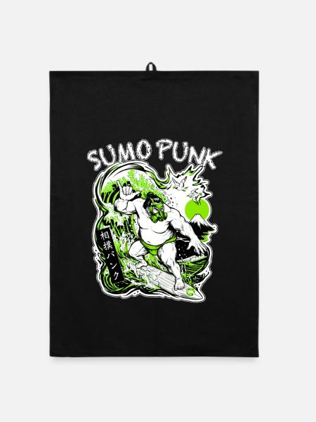 SUMO PUNK Light Green Cyberpunk Neo Ukiyo-E Japan - Organic Geschirrtuch - Schwarz - Vorne