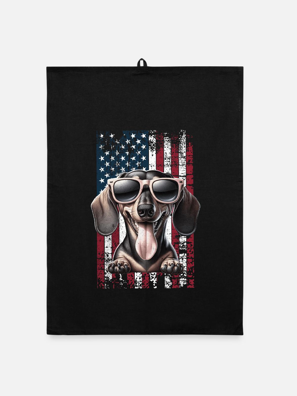 Dachshund US Dackel - Organic Geschirrtuch - Schwarz - Vorne