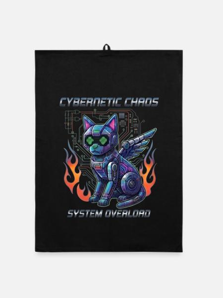 Katze Cybernetic Chaos, Cyberpunk - Organic Geschirrtuch - Schwarz - Vorne