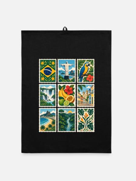 Brasilien Briefmarken - Organic Geschirrtuch - Schwarz - Vorne