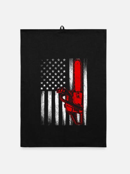 US Flag Chainsaw – Patriotischer Baumpfleger und Baumchirurg - Organic Geschirrtuch - Schwarz - Vorne