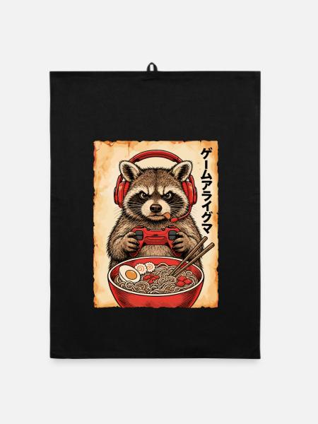 Gamer, Gaming, Japanische, Zocker, Capybara, Ramen - Organic Geschirrtuch - Schwarz - Vorne