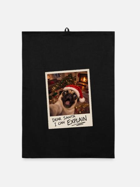 Dear Santa I Can Explain Mops Selfie - Organic Geschirrtuch - Schwarz - Vorne