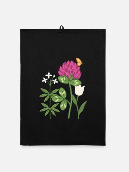 Tulpe Blumen Waldmeister Rotklee floral Zeichnung - Organic Geschirrtuch - Schwarz - Vorne