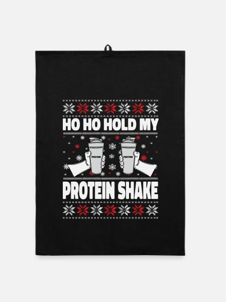 Ho Ho Hold My Protein Shake – Gym Weihnachten - Organic Geschirrtuch - Schwarz - Vorne