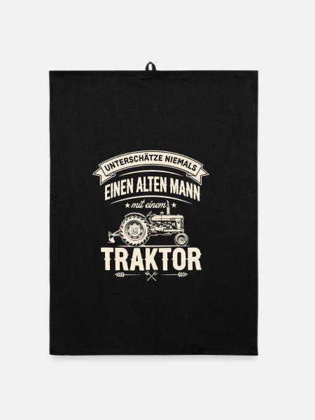 Never Underestimate An Old Man With A Tractor - Organic Geschirrtuch - Schwarz - Vorne