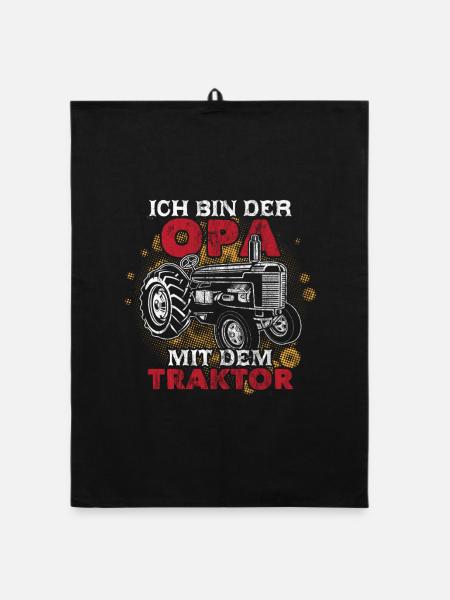Opa mit Traktor Trecker Opa Großvater Lustiges - Organic Geschirrtuch - Schwarz - Vorne