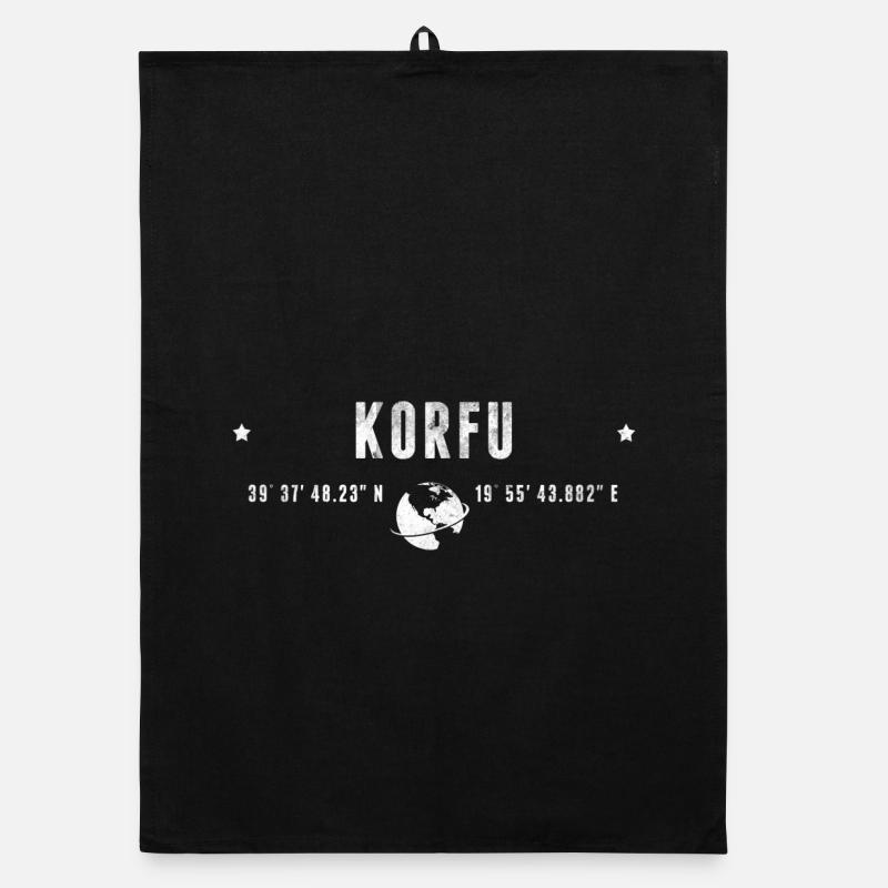 Corfu Stylized Geographical Coordinates Organic dish towel