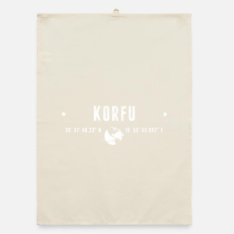 Corfu Stylized Geographical Coordinates Organic dish towel