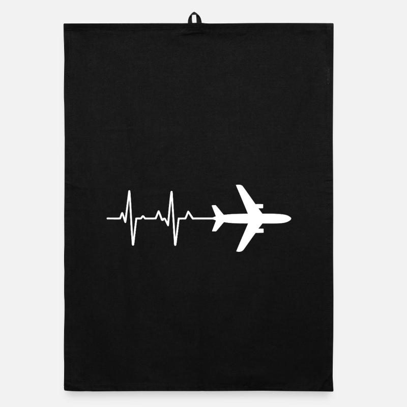 Modèle de battement de cœur d’avion - Torchon bio - noir