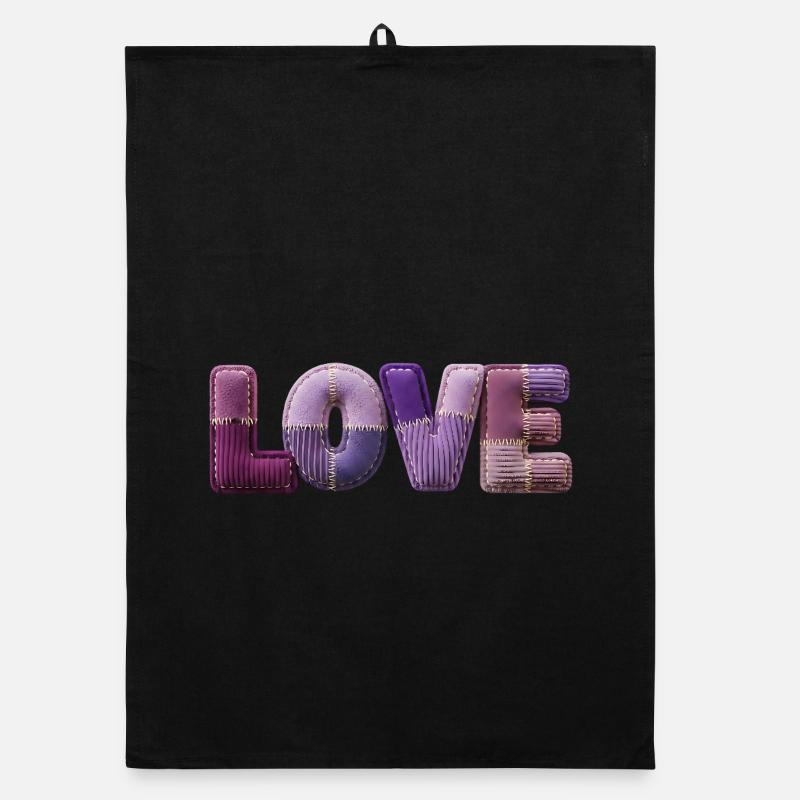 Love Schriftzug Patchwork 3D Stoff Look Organic Geschirrtuch