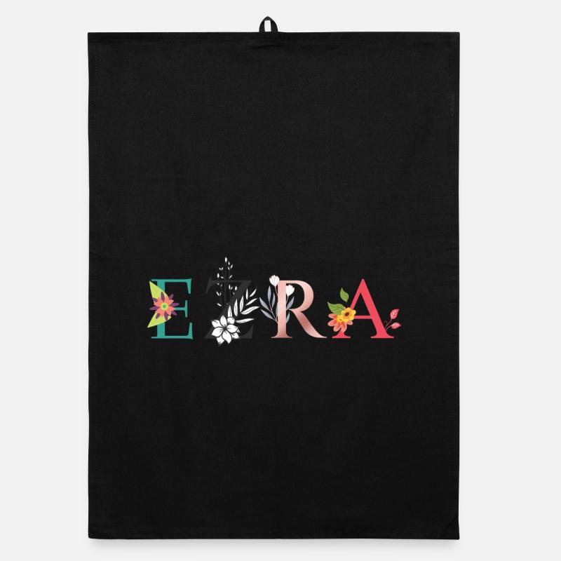 Art du nom EZRA avec fleurs brodées Torchon bio