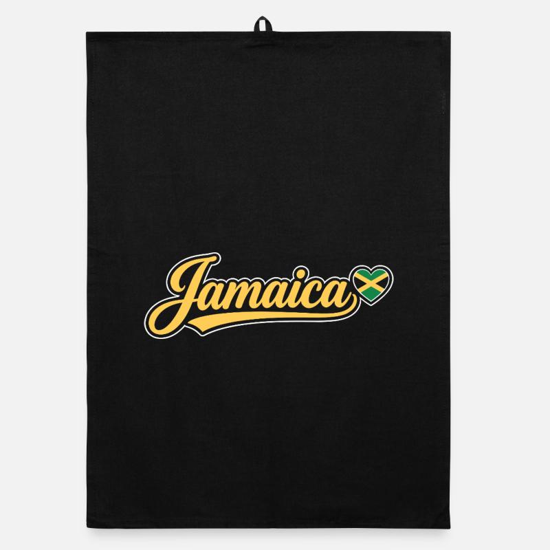 Script jamaïcain avec cœur de drapeau Torchon bio