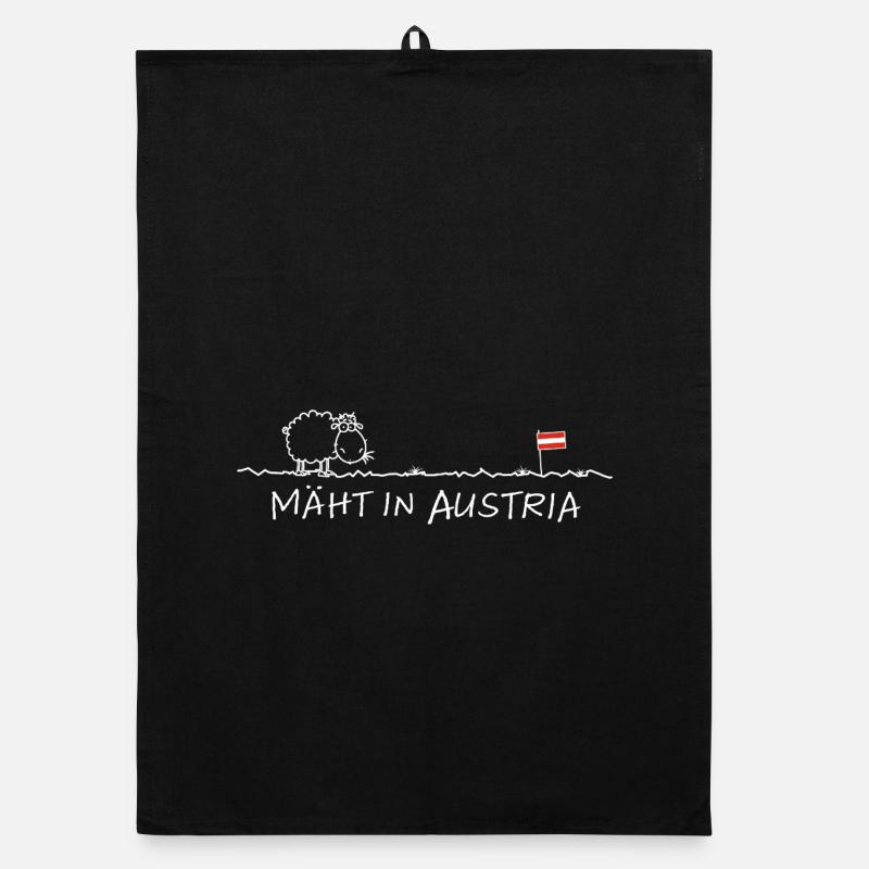 Mäht in Austria – Schaf Spruch Wortspiel Organic Geschirrtuch