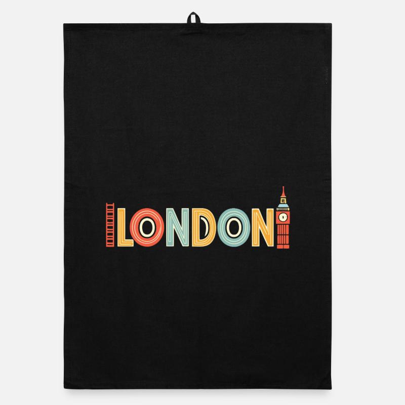 Multicoloured retro London Organic dish towel