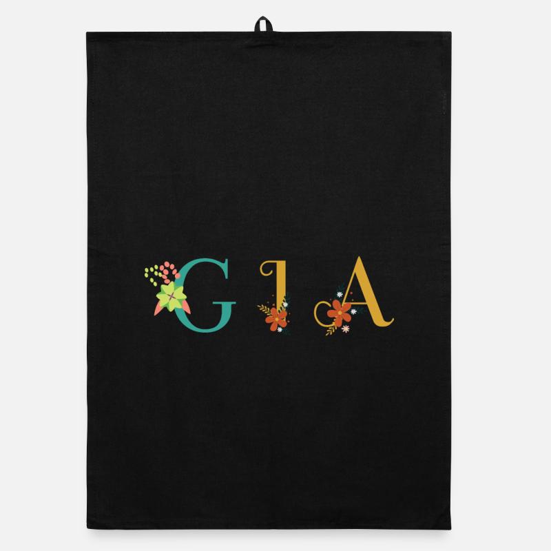 Art du nom GIA avec fleurs brodées Torchon bio
