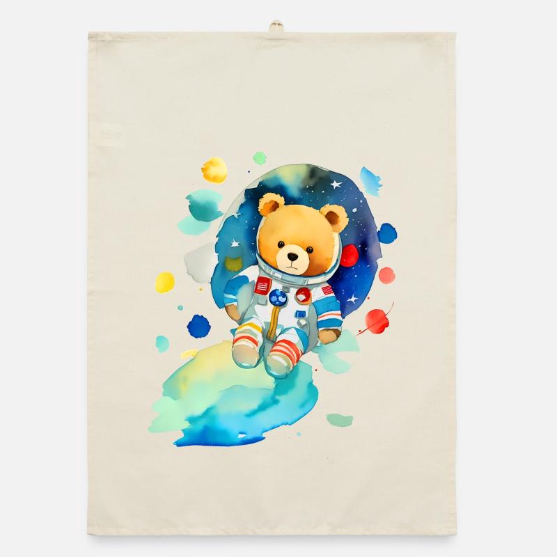 Teddy bear in space Organic dish towel