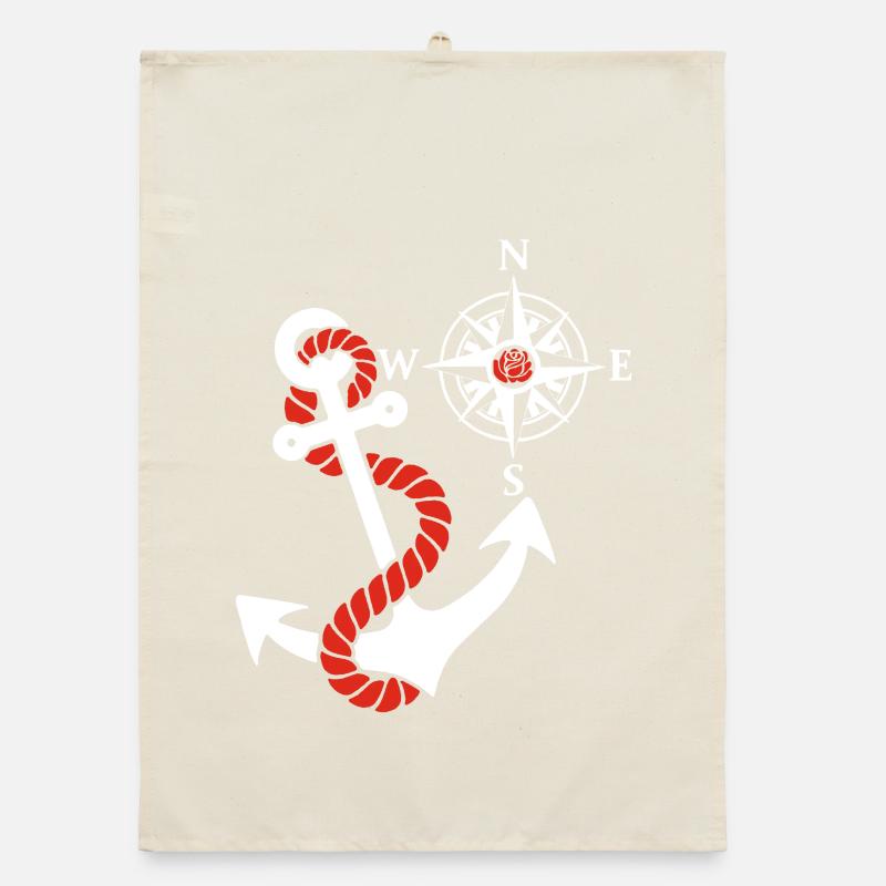 Compass rose and sea anchor (white) Organic dish towel