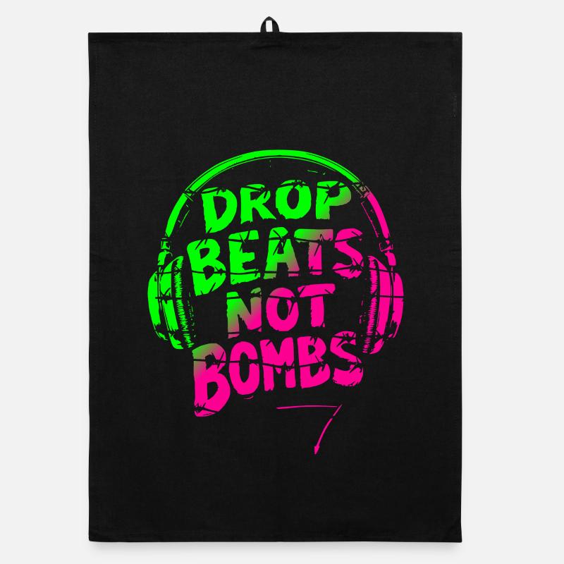 Drop Beats Not Bombs green pink Organic dish towel