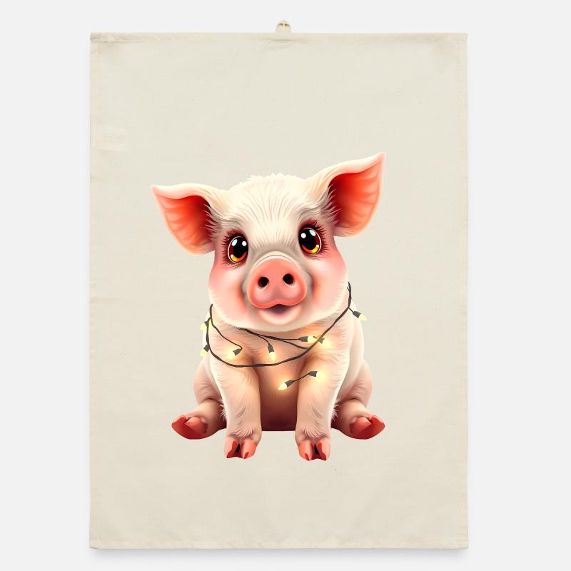 Cochon drôle drôle d’animal de ferme de Noël mignon Torchon bio