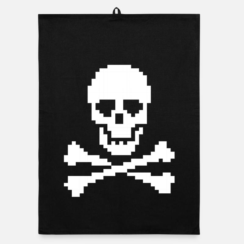 Pixel Totenkopf gekreuzte Knochen Organic Geschirrtuch