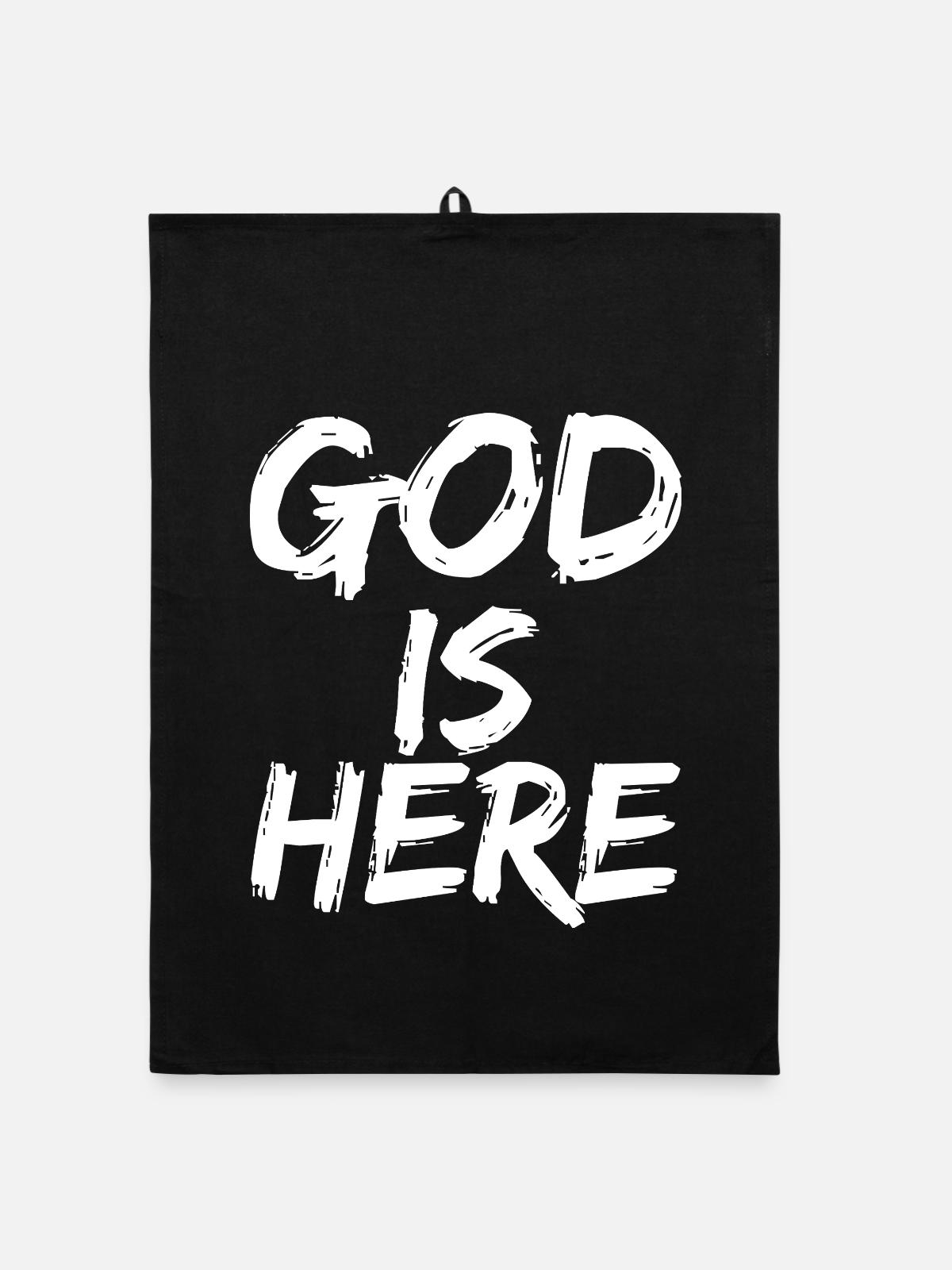 god is here - Organic Geschirrtuch - Schwarz - Vorne