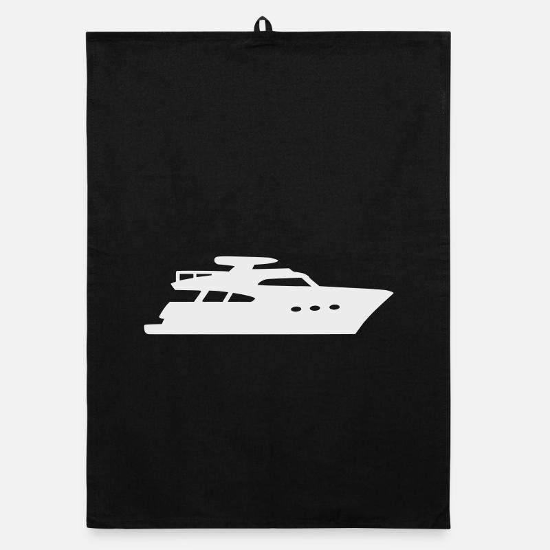 Yacht Silhouette Motorboot - Organic Geschirrtuch - Schwarz