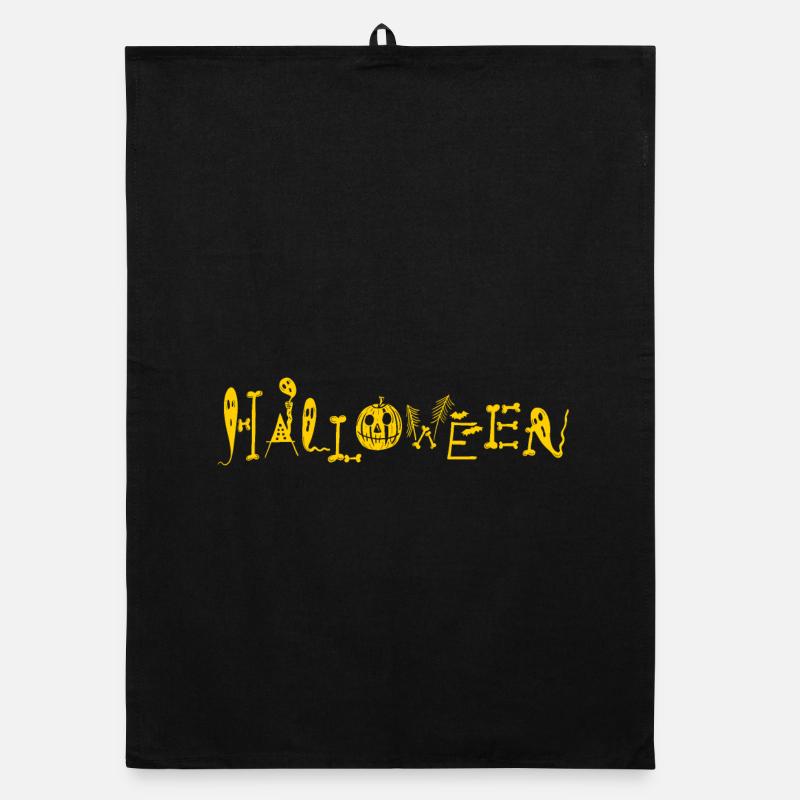 Halloween bone ghost pumpkin font Organic dish towel