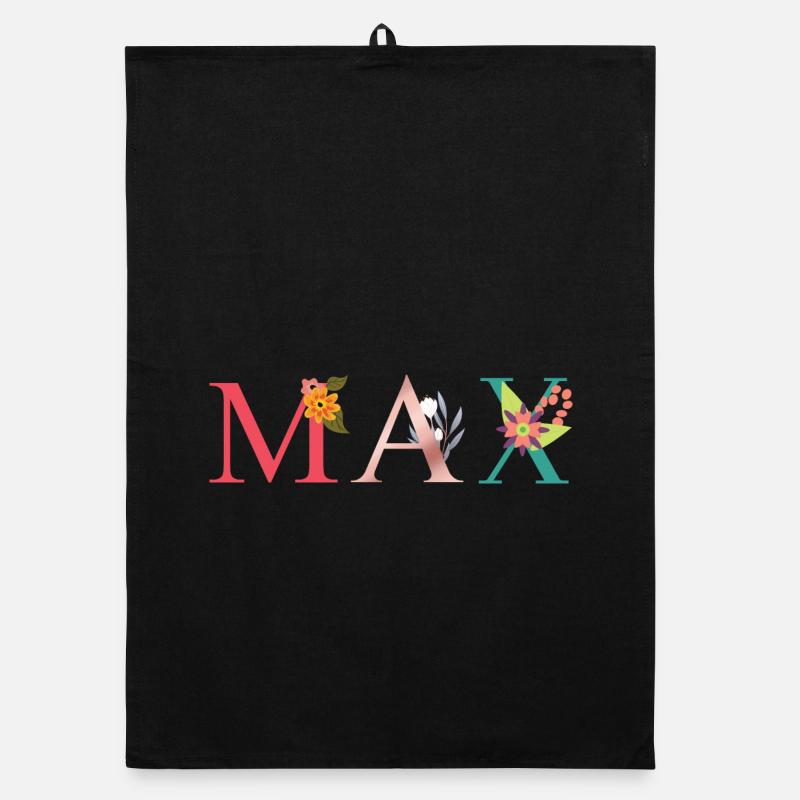 MAX Name Art mit gestickten Blumen Organic Geschirrtuch