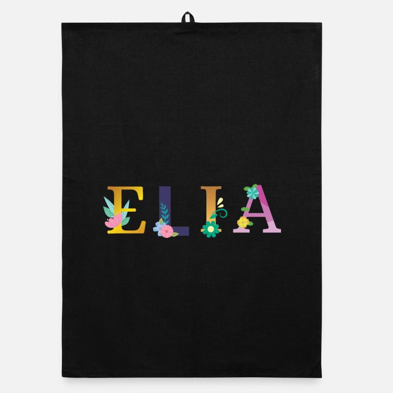 Nom ELIA orné de fleurs Torchon bio