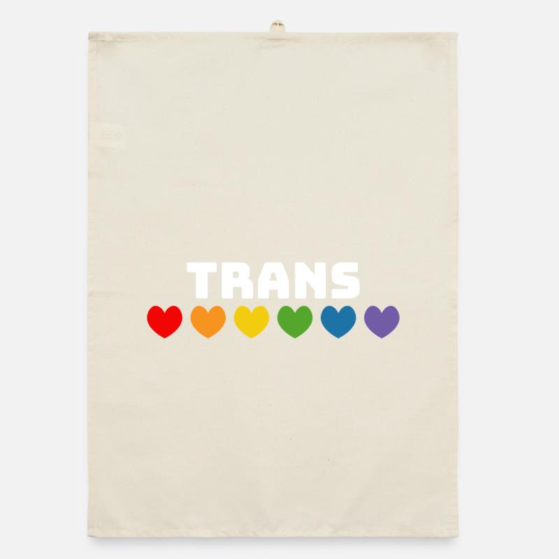 Rainbow heart trans white Organic dish towel