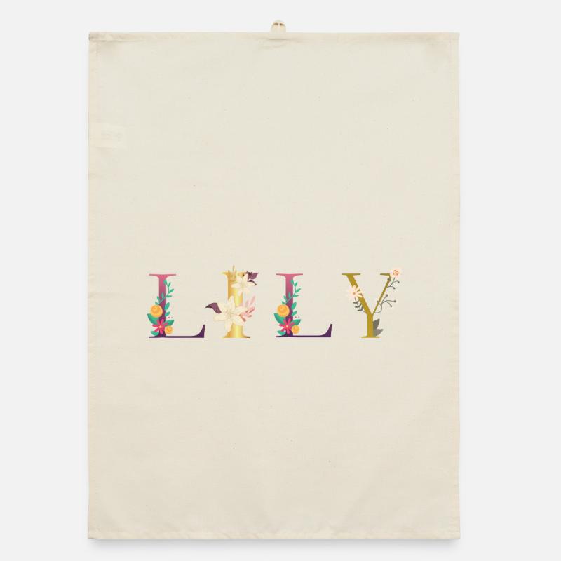Nom de LILY décoré de fleurs Torchon bio