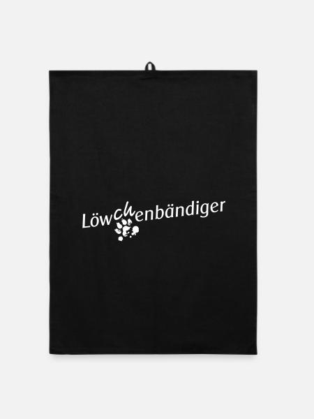 Löwchen: Löwchenbändiger (white) - Organic Geschirrtuch - Schwarz - Vorne